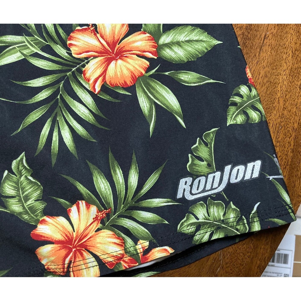 Ron Jon Surf Board Shorts Floral Pattern Size 28 Side Zip Pocket Preowned - Picture 2 of 11